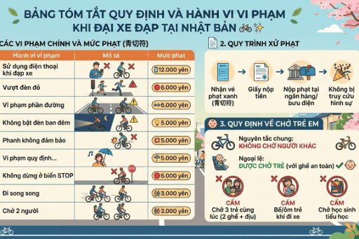 Nhật Bản áp dụng luật xe đạp mới từ 1/4/2026